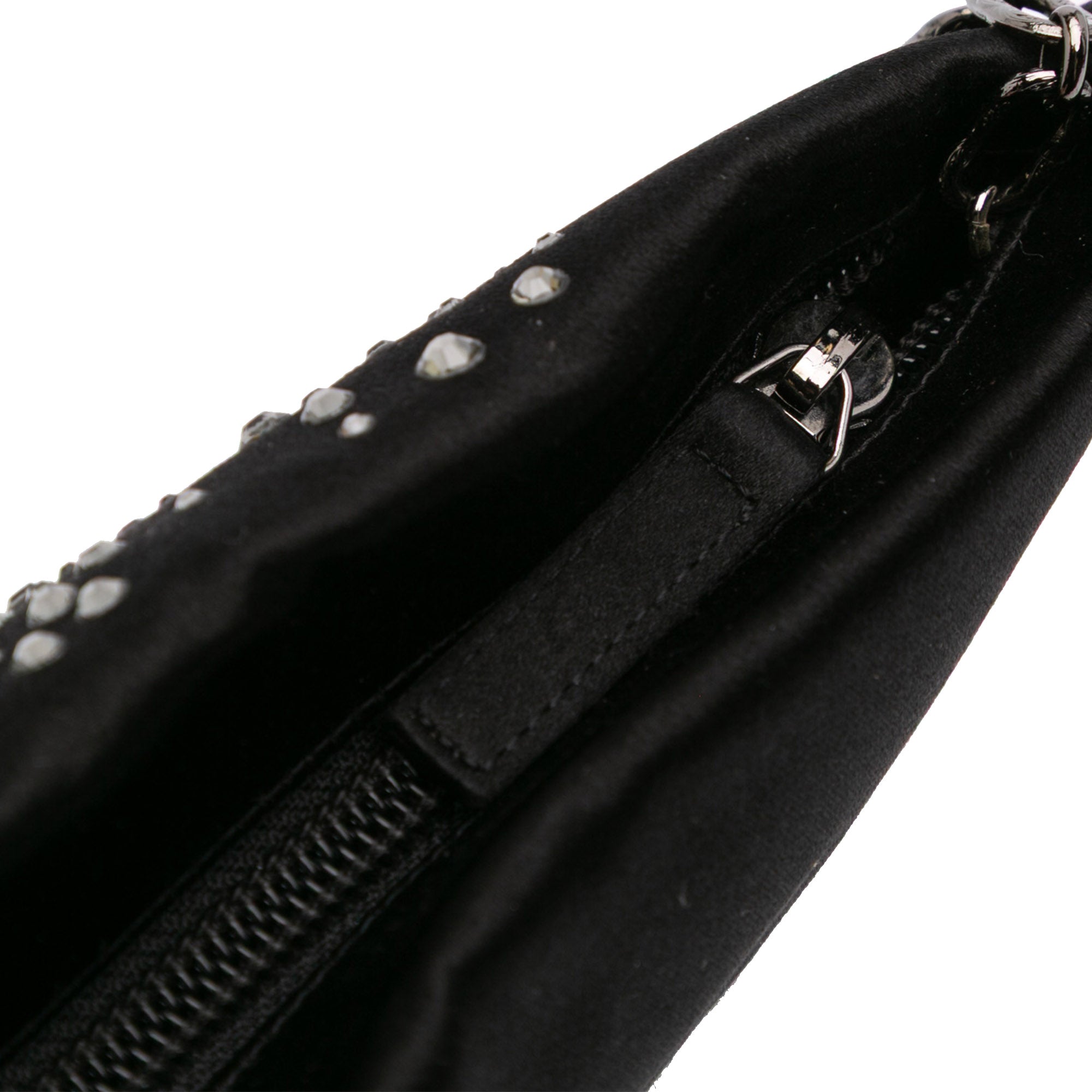 Satin Diamante Camellia Clutch with Chain