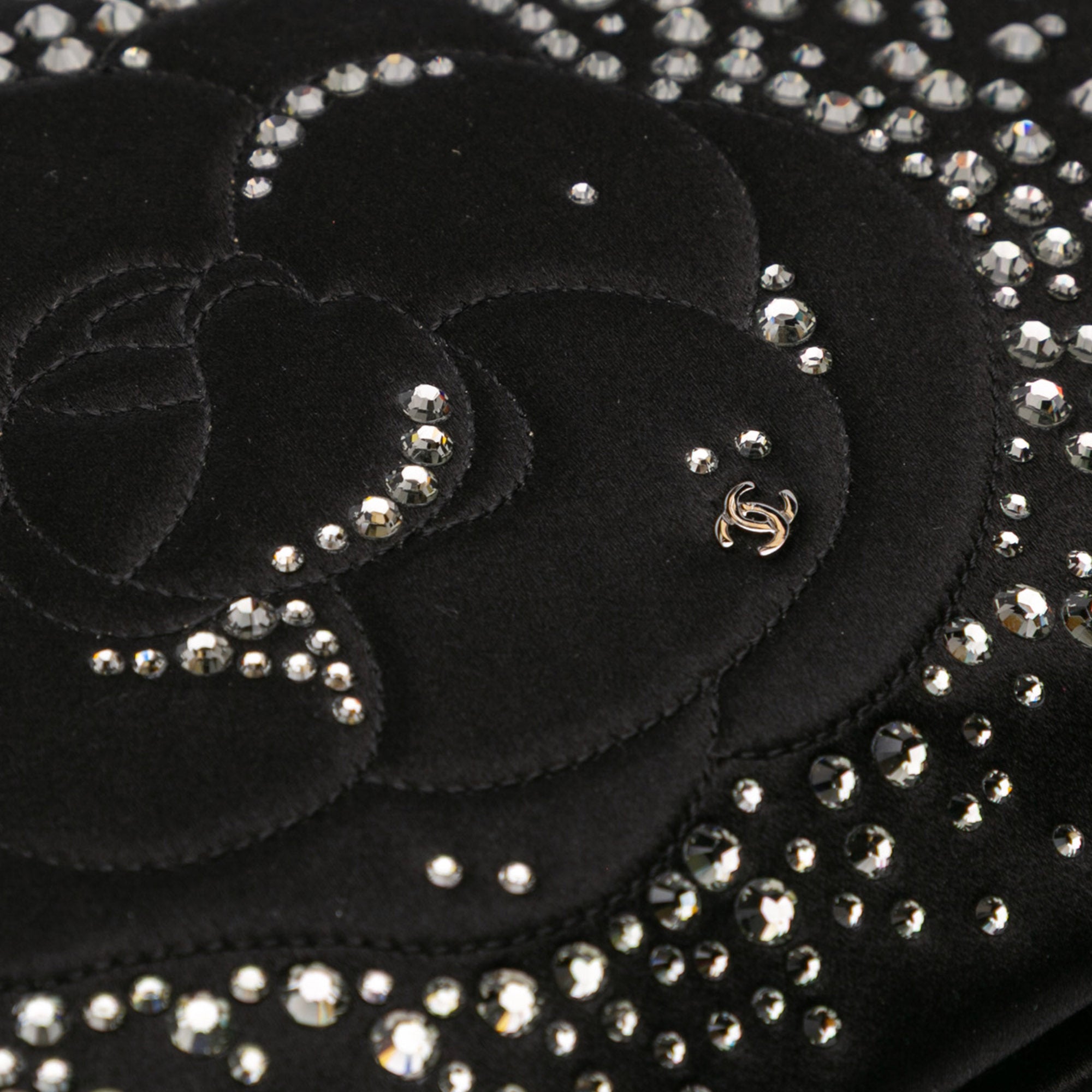 Satin Diamante Camellia Clutch with Chain