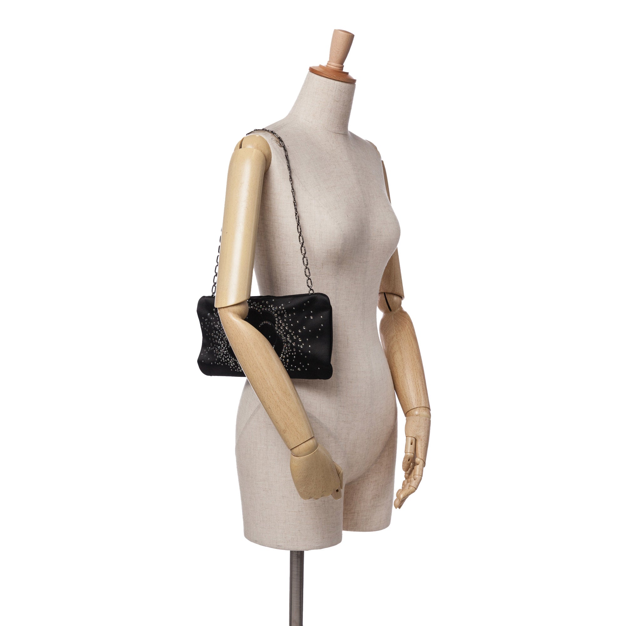 Satin Diamante Camellia Clutch with Chain