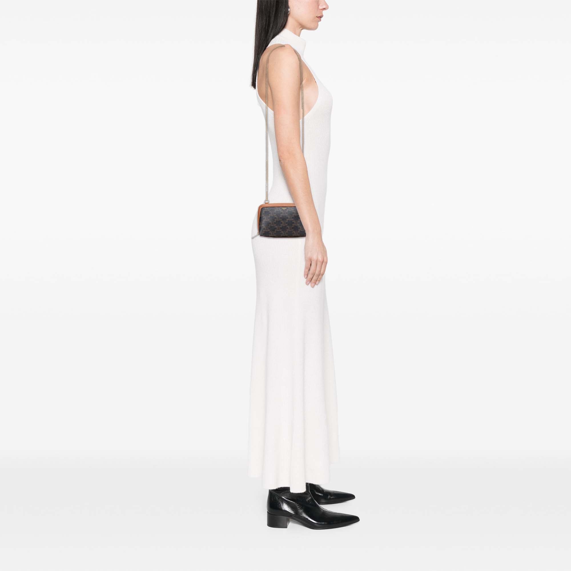 Triomphe Coated Canvas Clutch On Chain