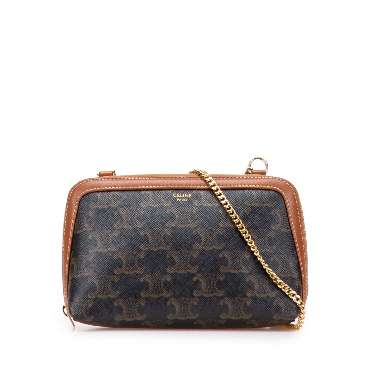 Triomphe Coated Canvas Clutch On Chain