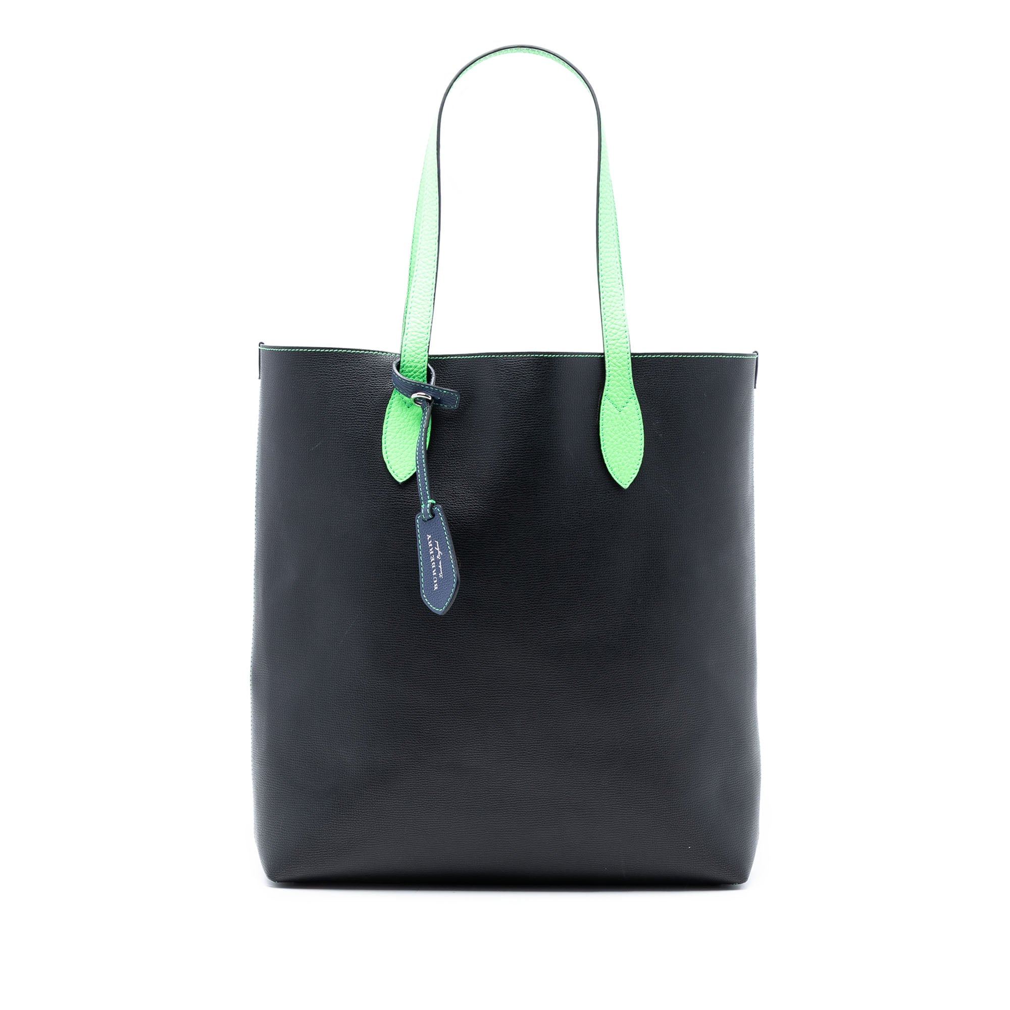 Grained Leather and Haymarket Check Coated Canvas Reversible North South Tote