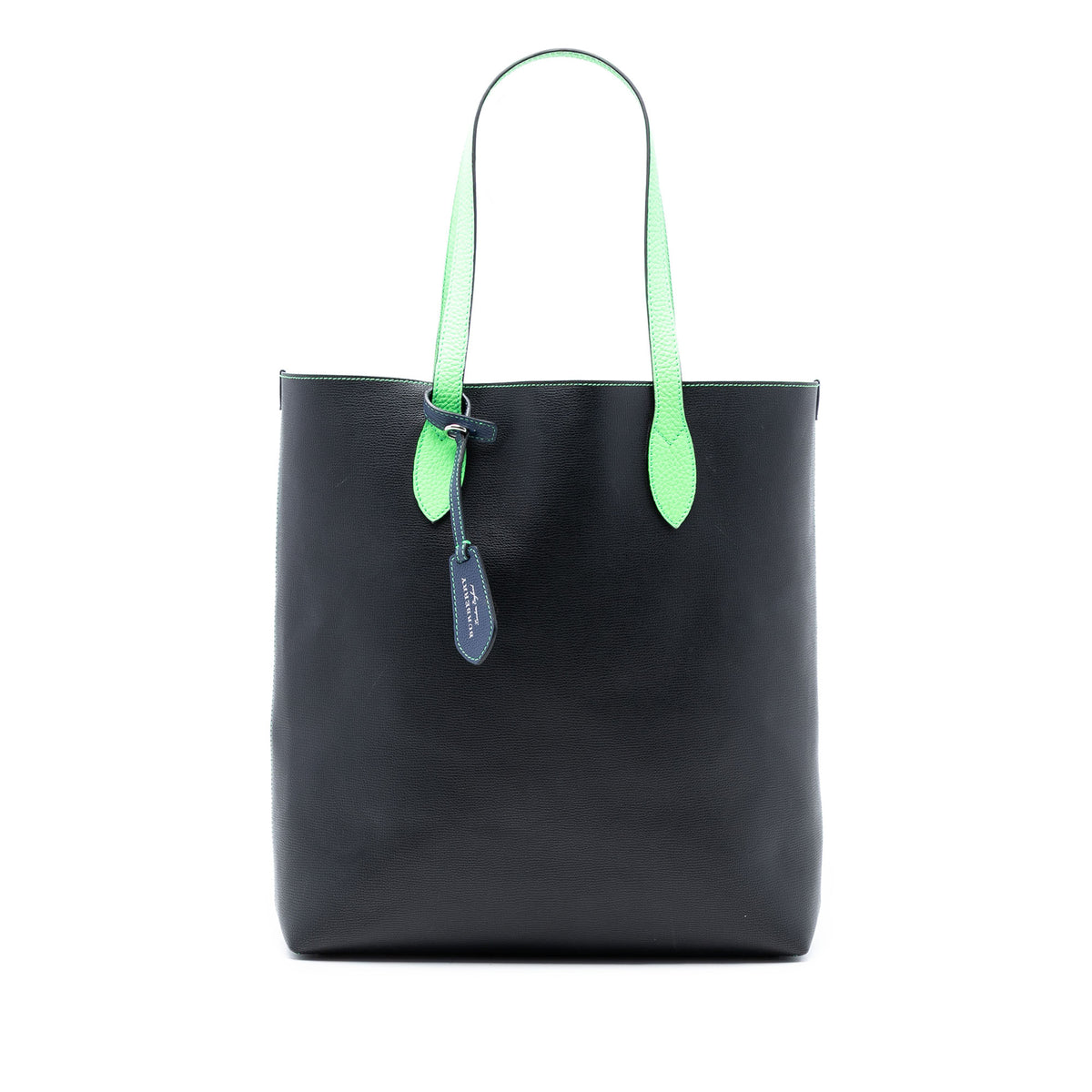 Grained Leather and Haymarket Check Coated Canvas Reversible North South Tote