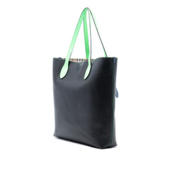 Grained Leather and Haymarket Check Coated Canvas Reversible North South Tote