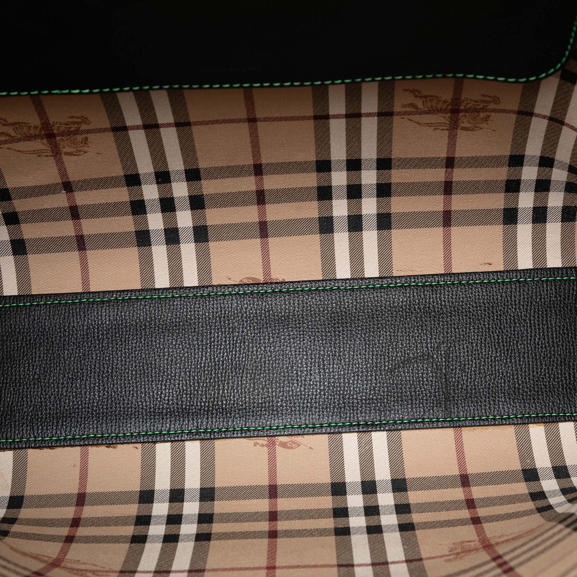 Grained Leather and Haymarket Check Coated Canvas Reversible North South Tote