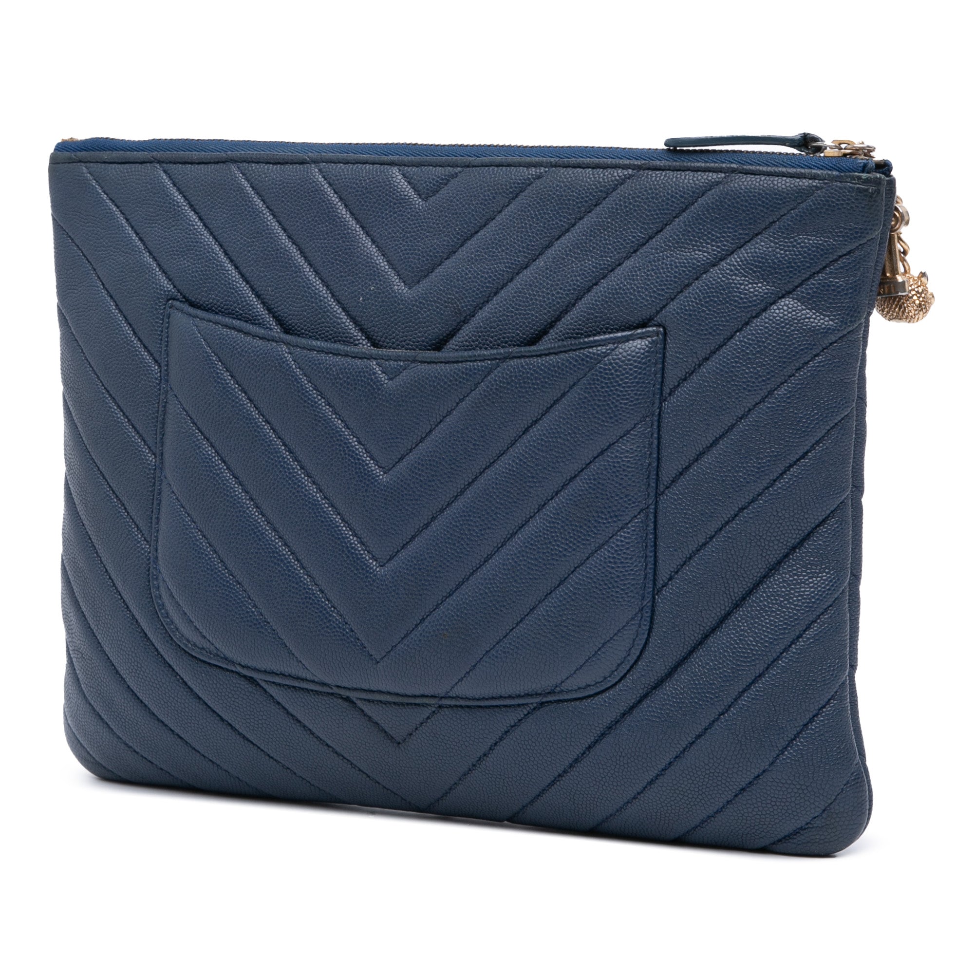Medium Chevron Caviar Ancient Greek Charms O Case Clutch