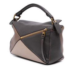 Small Tricolor Calfskin Puzzle Satchel