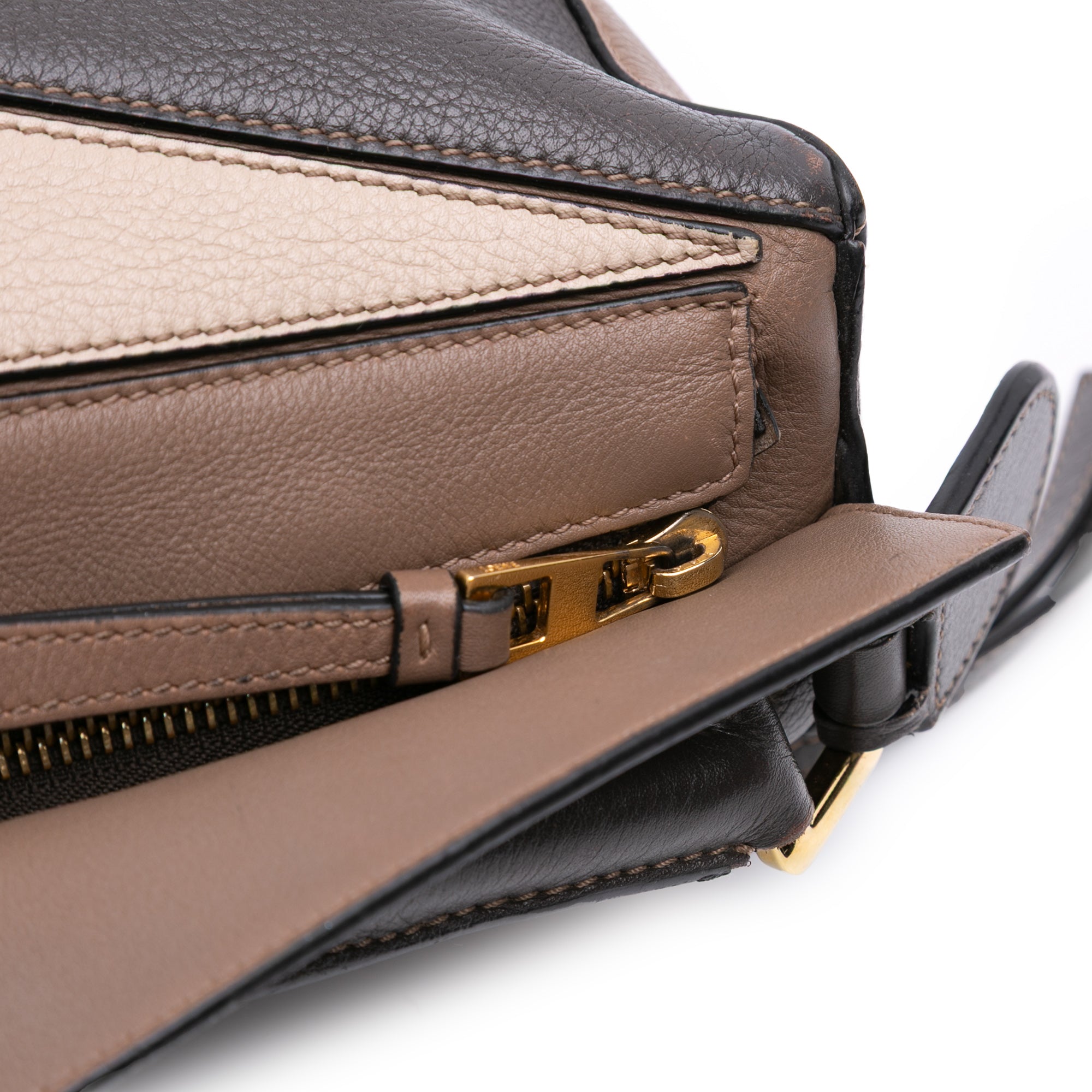Small Tricolor Calfskin Puzzle Satchel