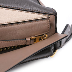 Small Tricolor Calfskin Puzzle Satchel