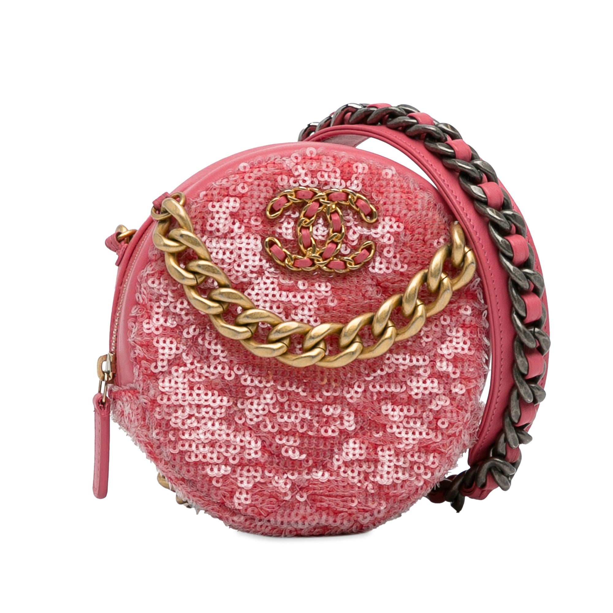 Sequin Lambskin 19 Round Clutch With Chain_0