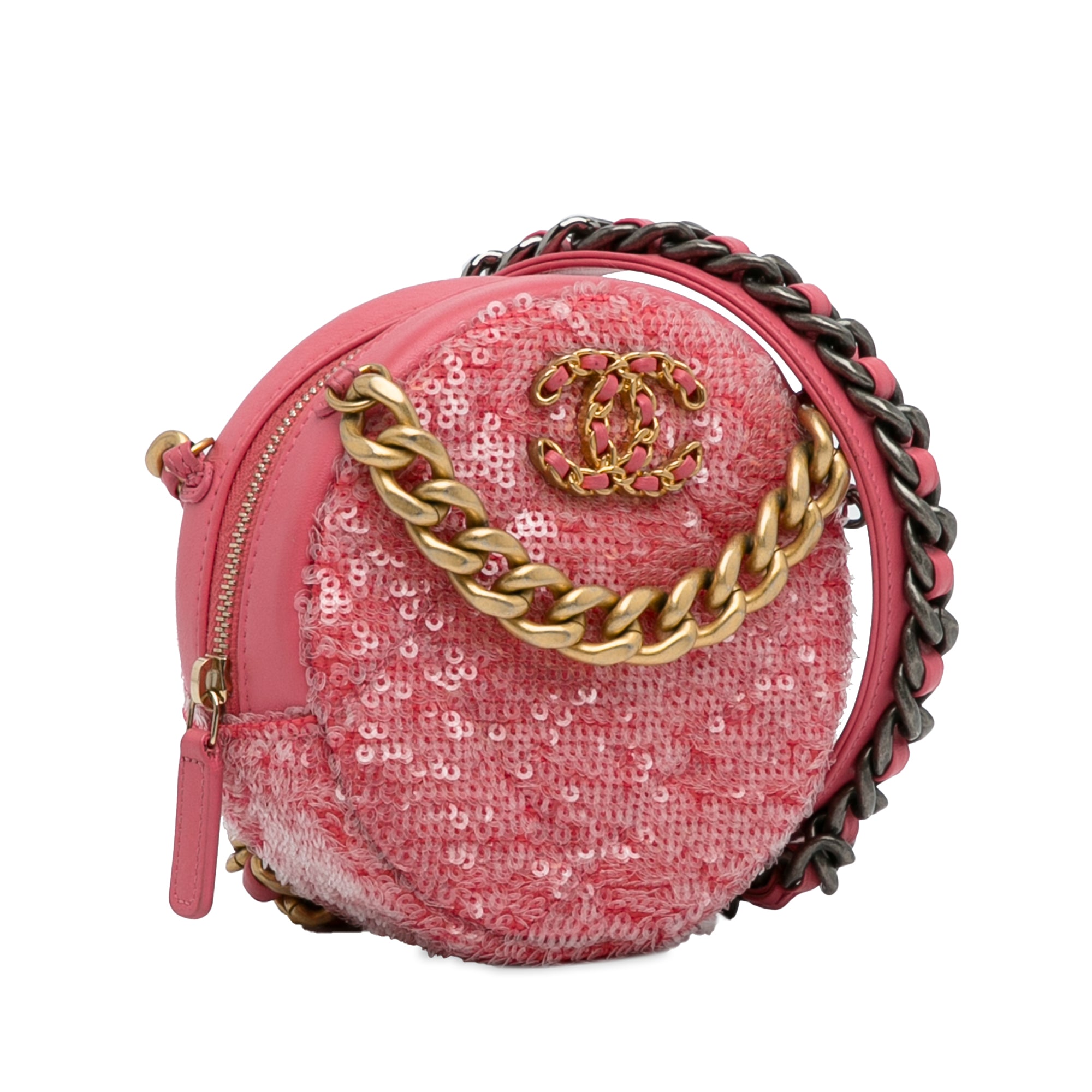 Sequin Lambskin 19 Round Clutch With Chain_1