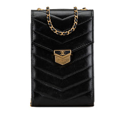 Calfskin CC Chevron Medal Envelope Vertical Clutch With Chain
