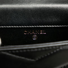 Calfskin CC Chevron Medal Envelope Vertical Clutch With Chain