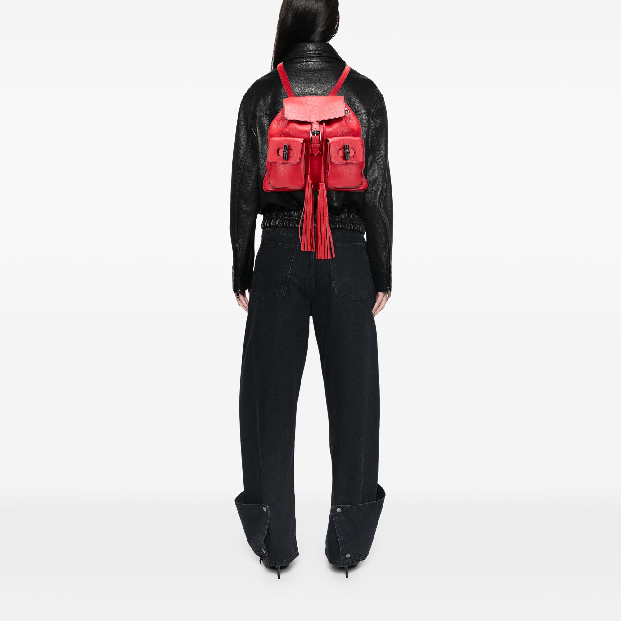 Leather Bamboo Tassel Backpack