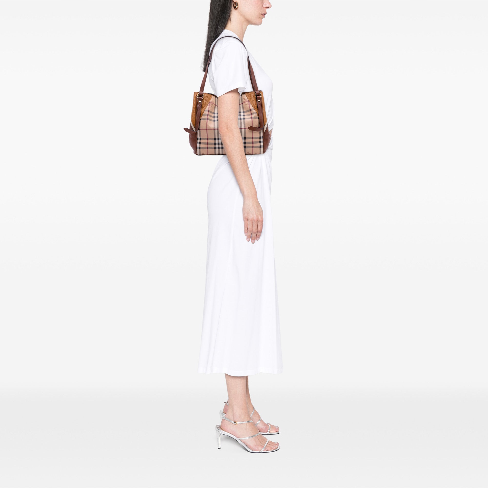 Small Leather Trimmed Haymarket Check Coated Canvas Canterbury Tote