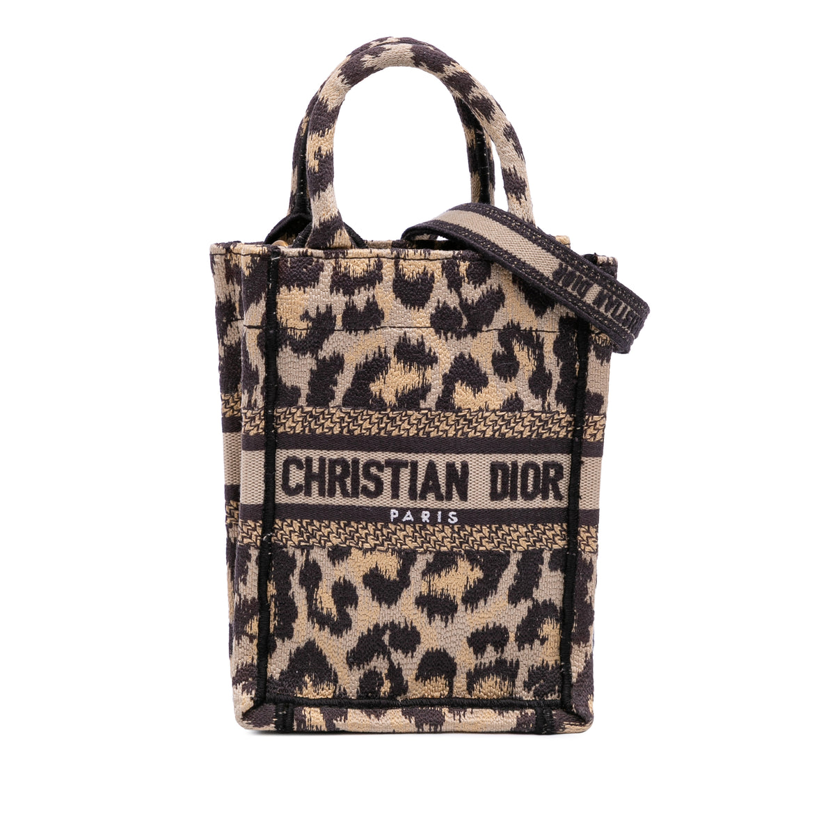 Mizza Mini Embroidered Canvas Leopard Vertical Book Tote