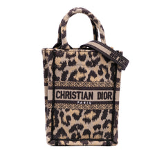 Mizza Mini Embroidered Canvas Leopard Vertical Book Tote