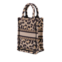 Mizza Mini Embroidered Canvas Leopard Vertical Book Tote
