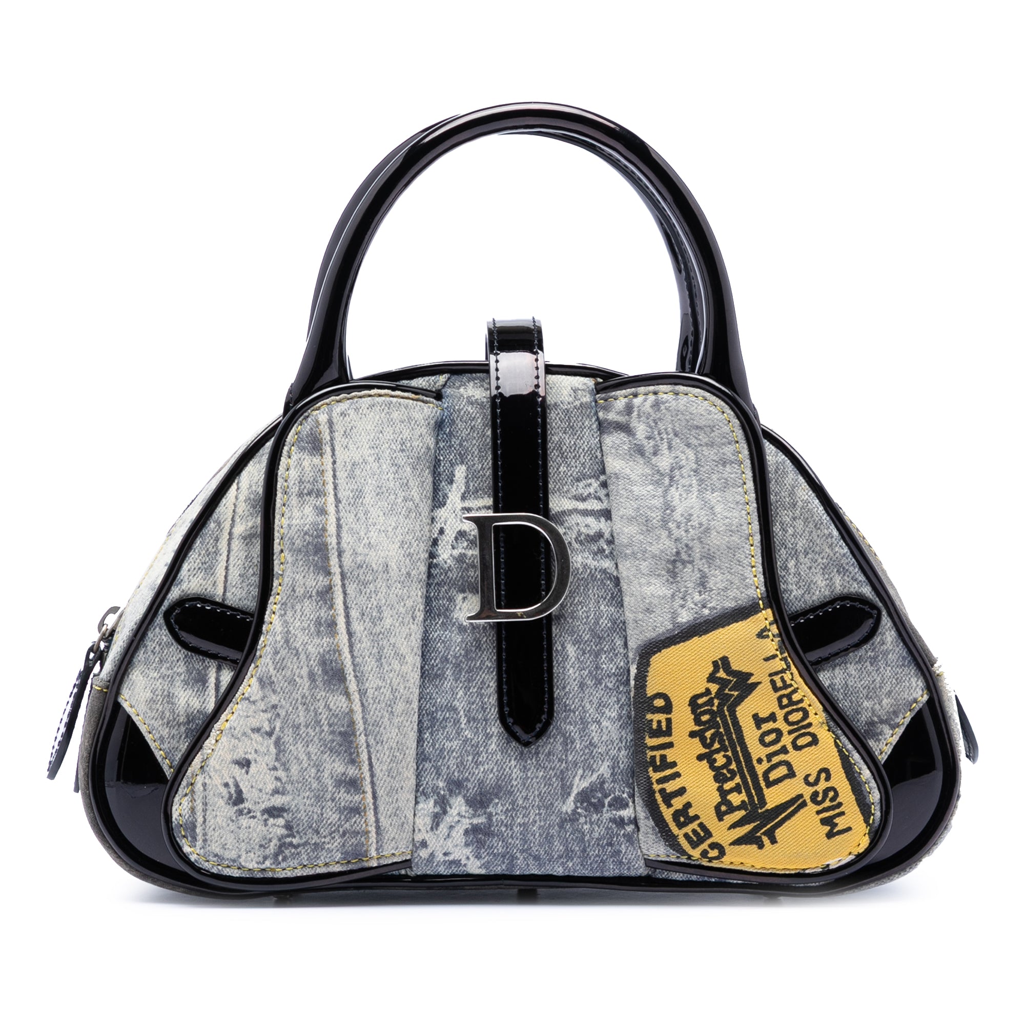 Mini Canvas Denim Print Speedway Double Saddle Bowler Bag