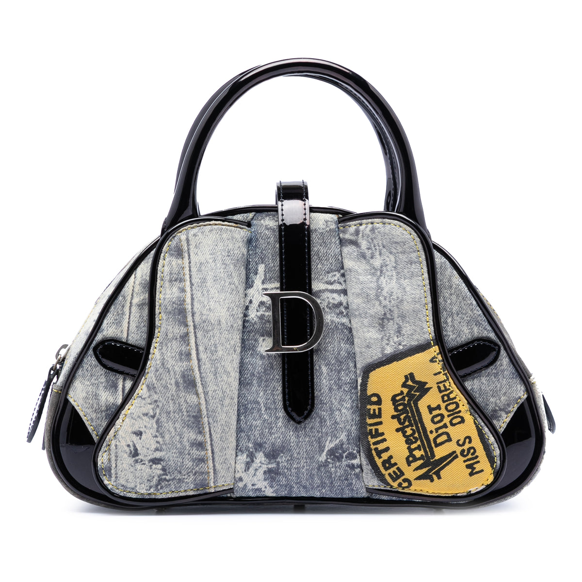 Mini Canvas Denim Print Speedway Double Saddle Bowler Bag