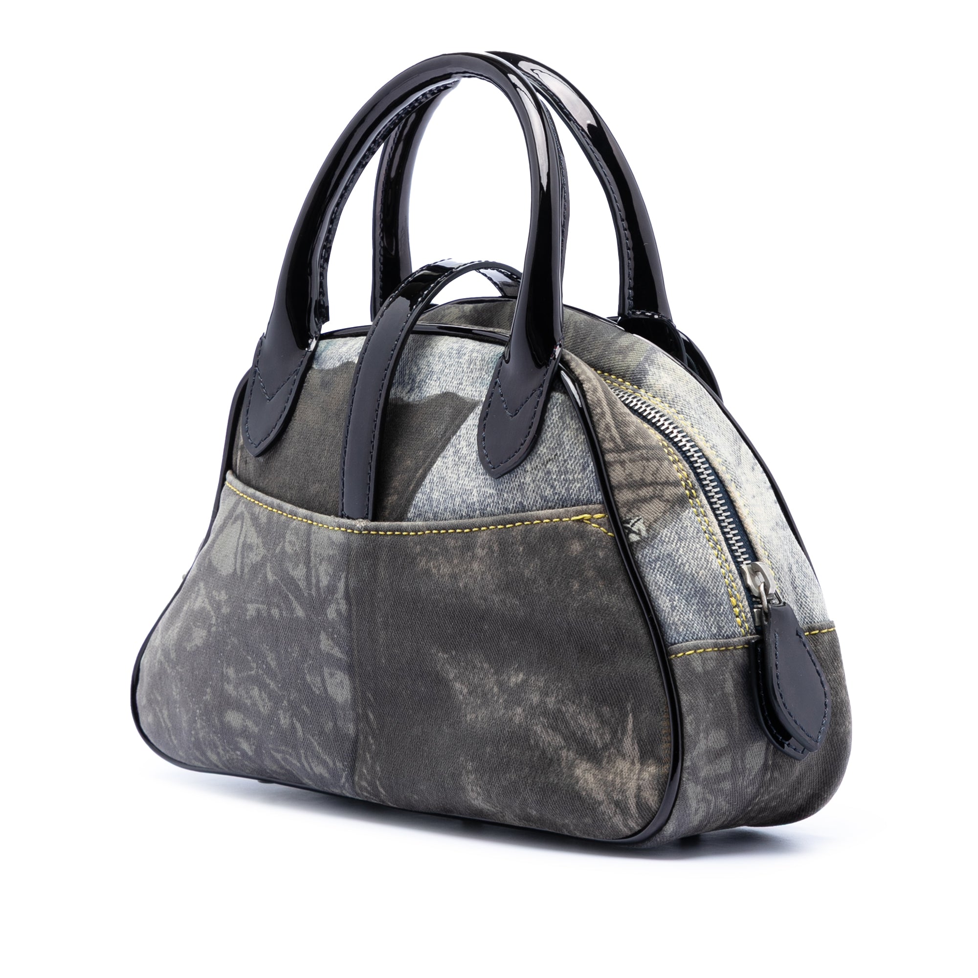 Mini Canvas Denim Print Speedway Double Saddle Bowler Bag