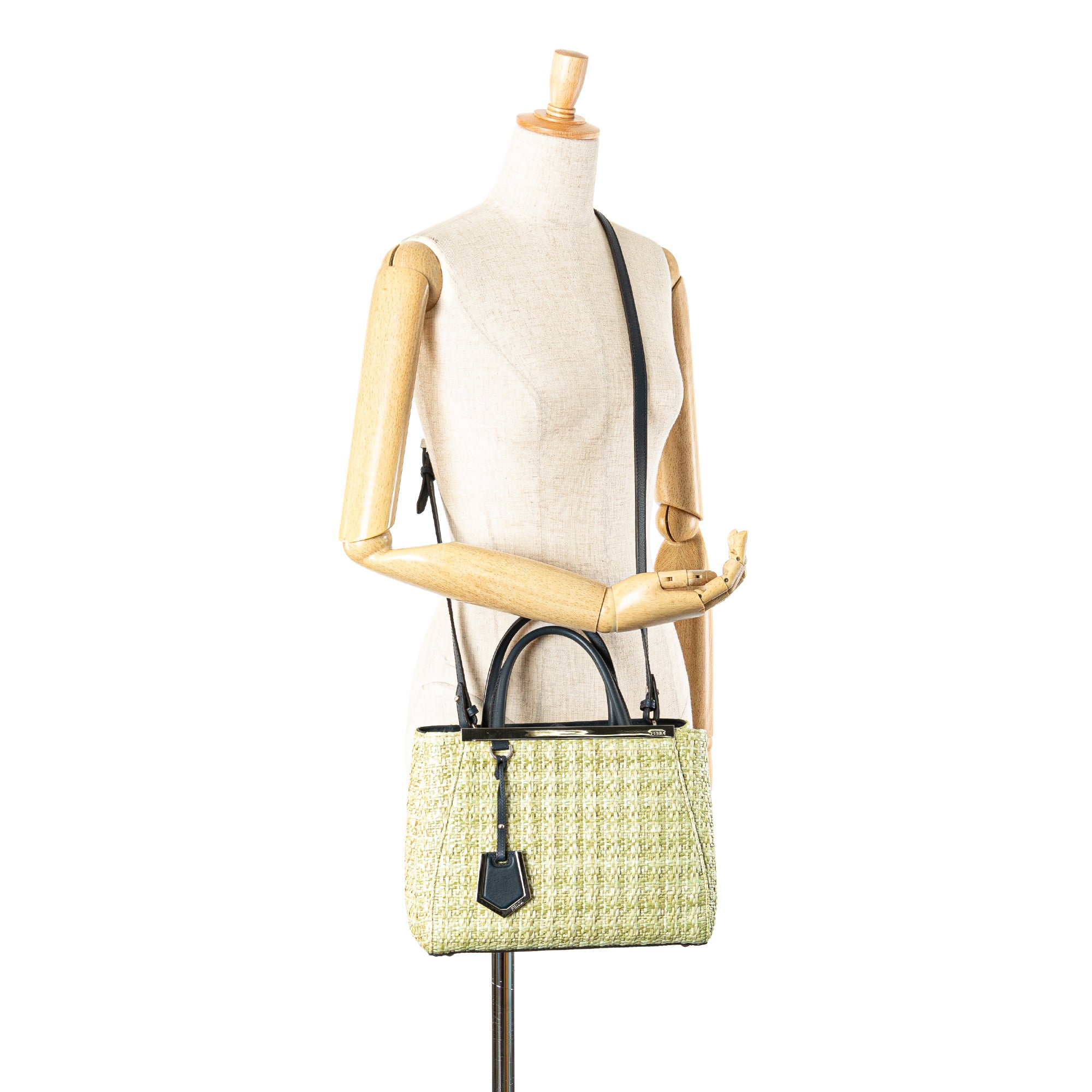 Small Woven Raffia Vitello Regular 2Jours Satchel