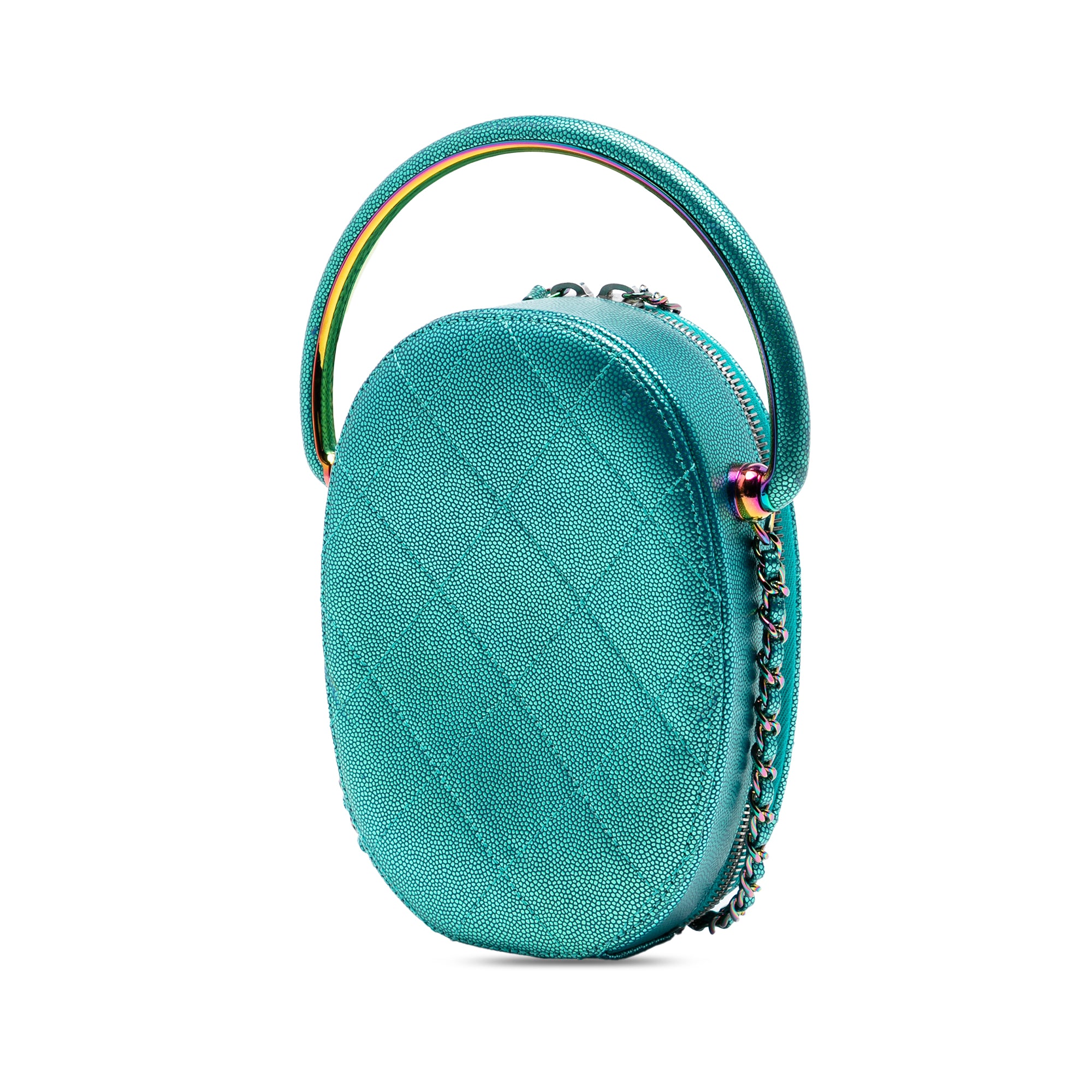 Quilted Metallic Caviar Rainbow Hardware Oval Camera Bag