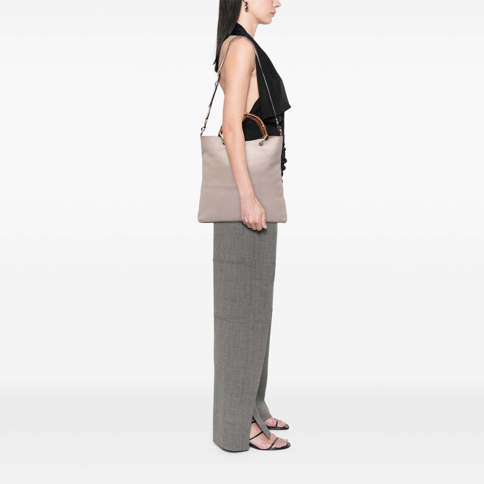 Tall Leather Bamboo Shopper Tote