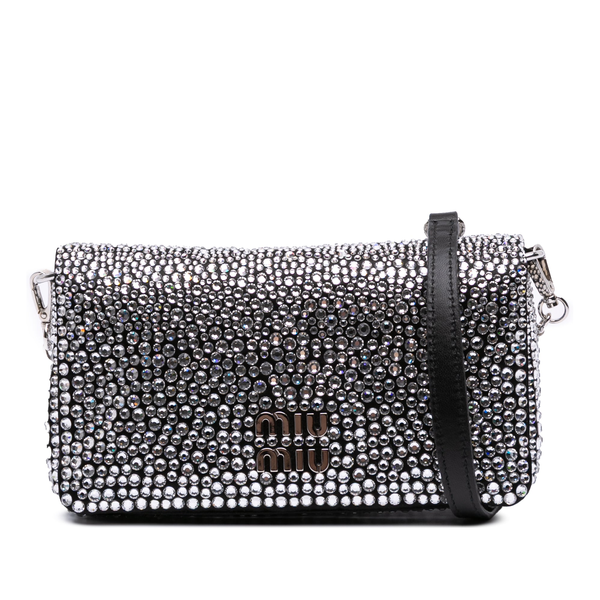 Mini Crystal Embellished Satin Chain Crossbody