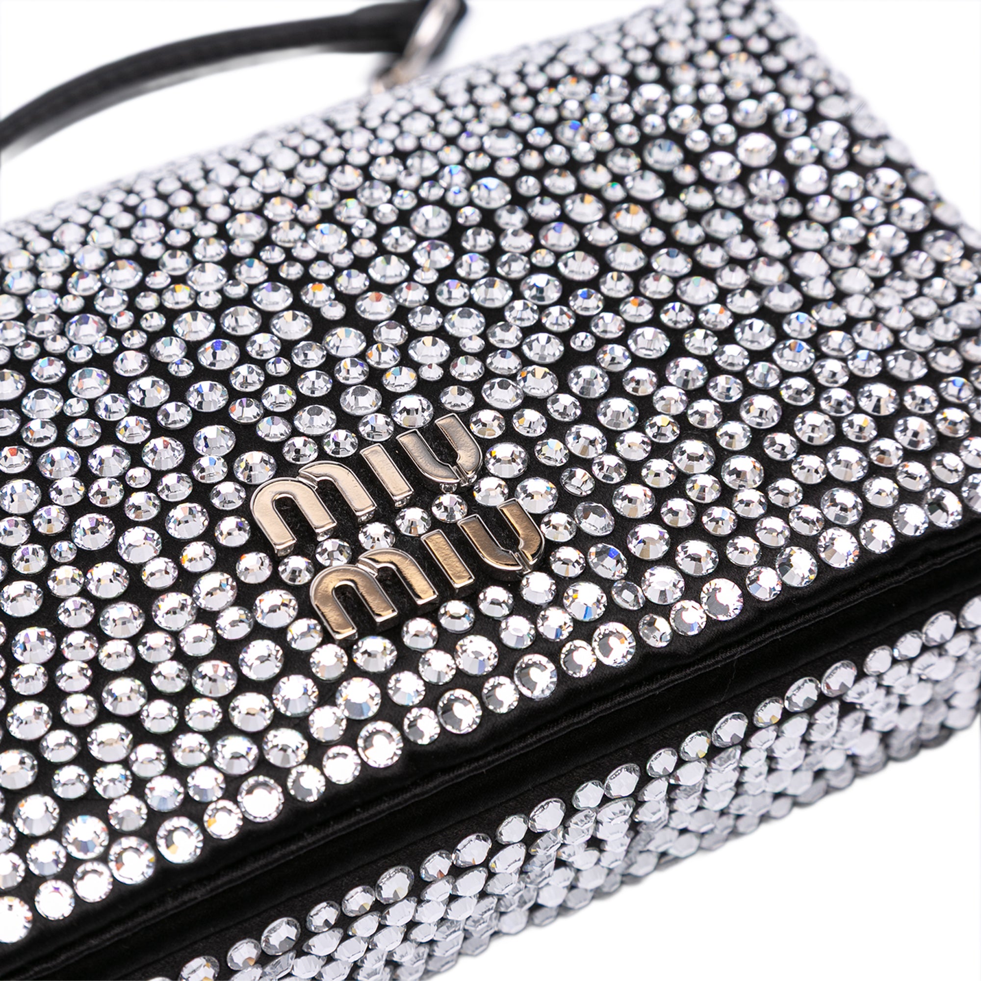 Mini Crystal Embellished Satin Chain Crossbody