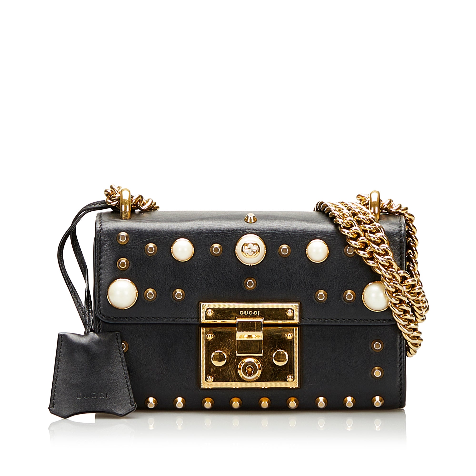 Small Pearl Studded Padlock Crossbody