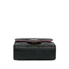 Bicolor Lambskin Top Handle Clutch with Chain_3