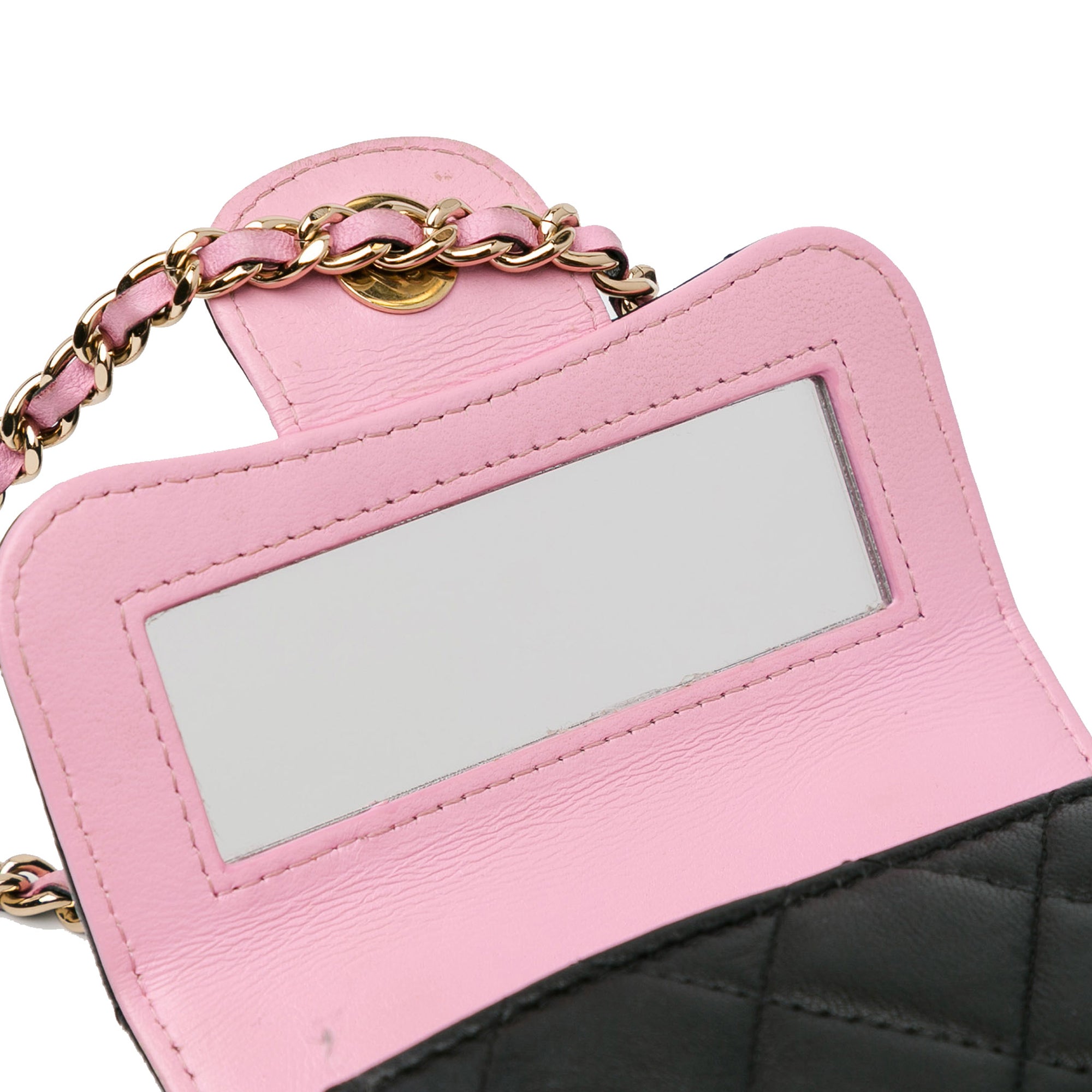 Bicolor Lambskin Top Handle Clutch with Chain_8