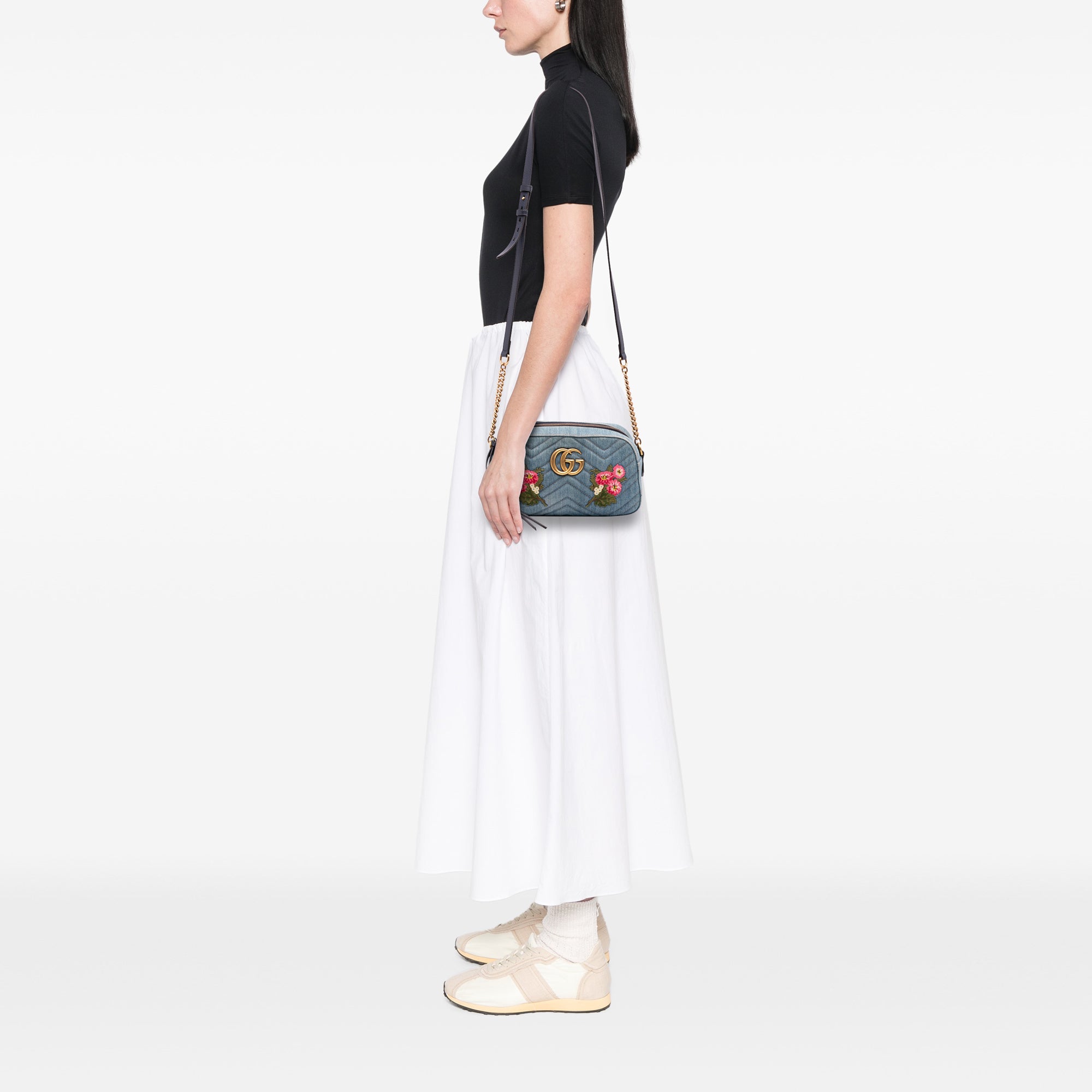 Small GG Marmont Embroidered Matelasse Denim Crossbody