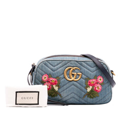 Small GG Marmont Embroidered Matelasse Denim Crossbody