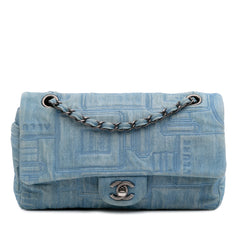 Medium Embroidered Denim Perfume Bottle Single Flap