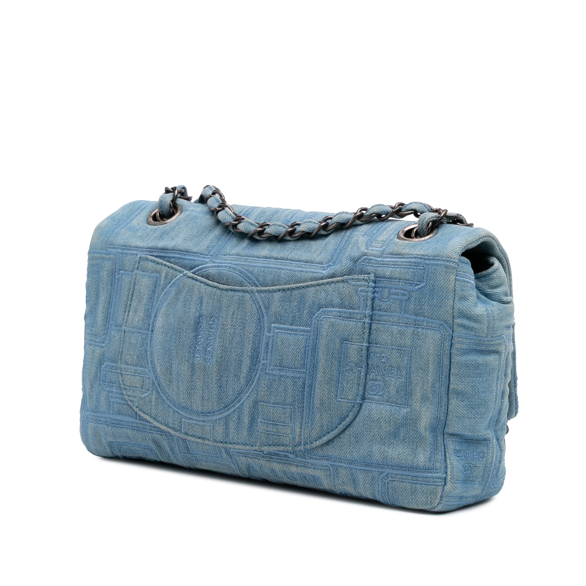 Medium Embroidered Denim Perfume Bottle Single Flap
