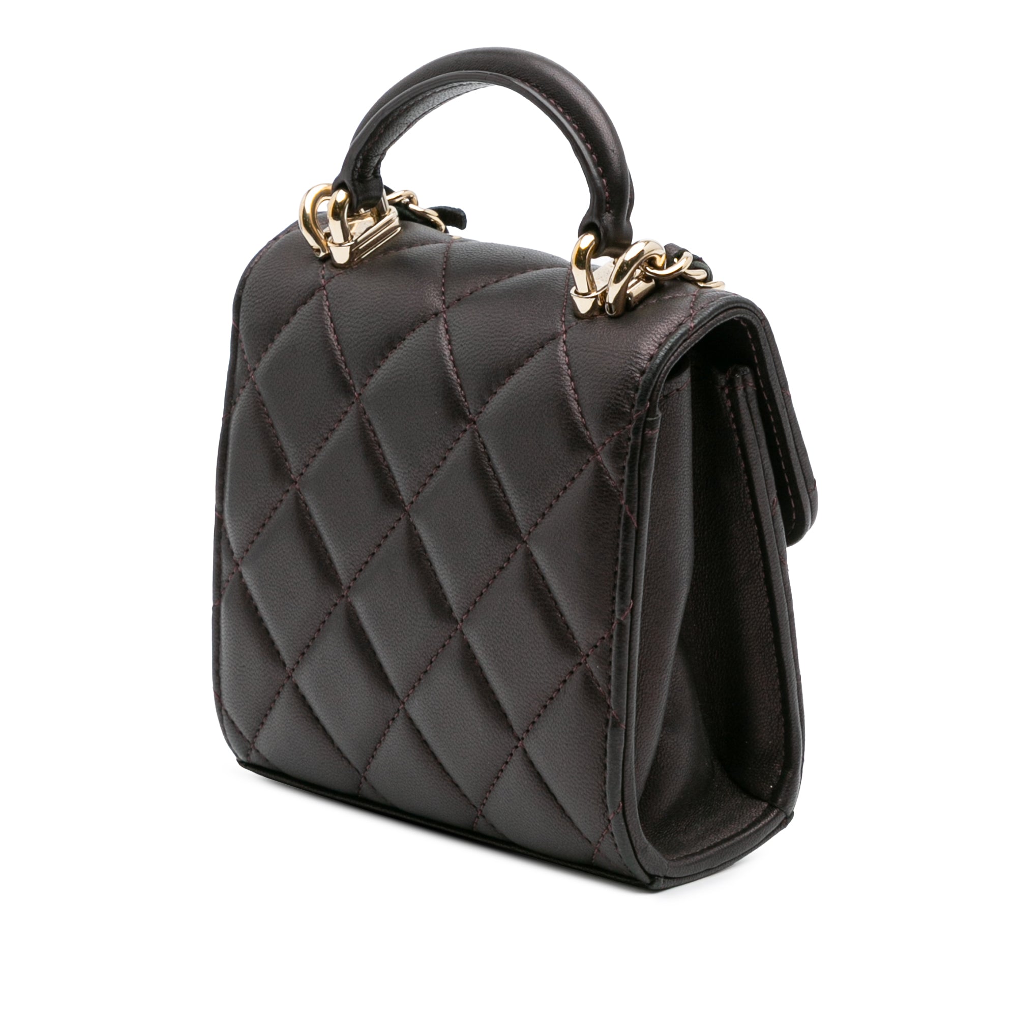 CC Quilted Iridescent Lambskin Top Handle Flap Clutch With Chain