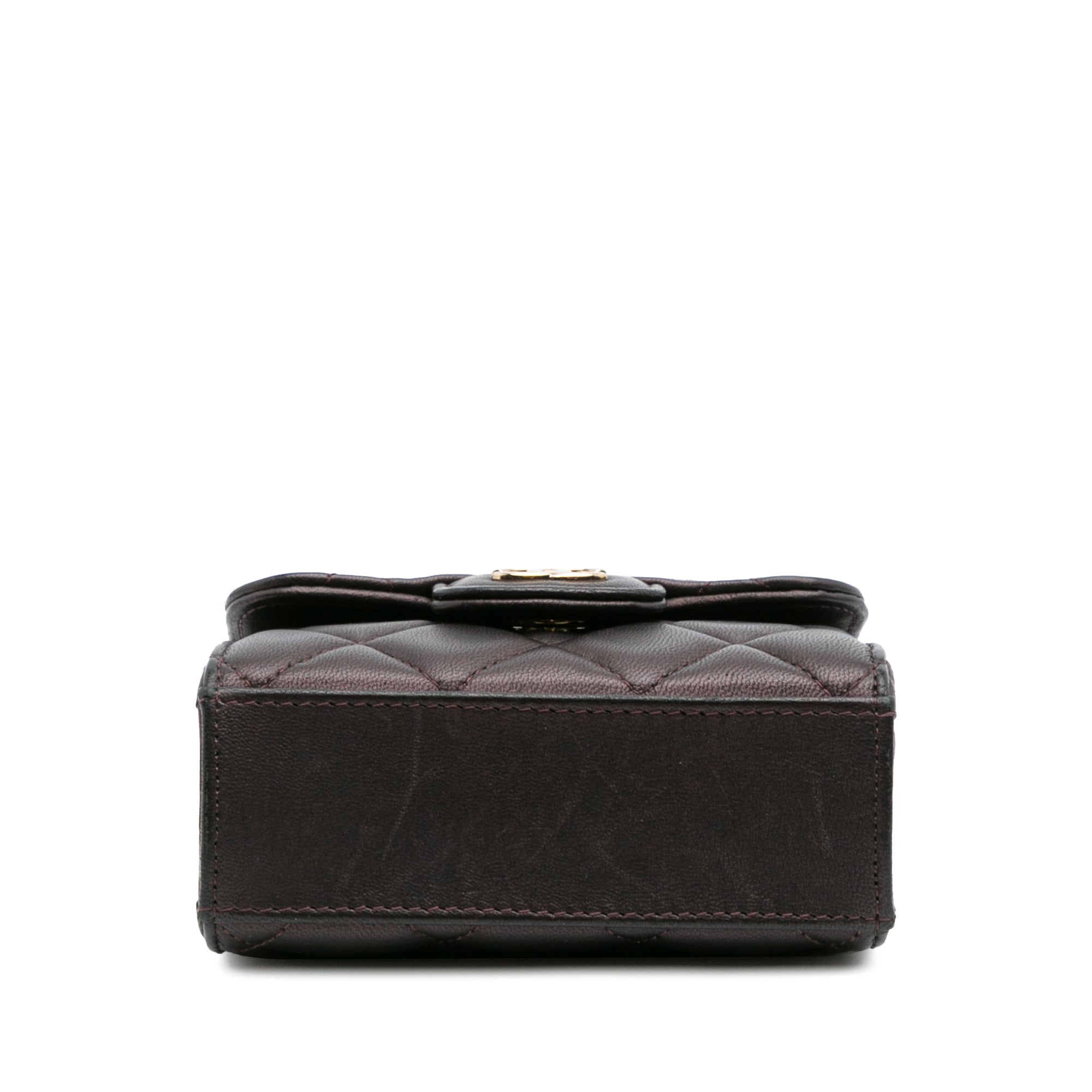 CC Quilted Iridescent Lambskin Top Handle Flap Clutch With Chain