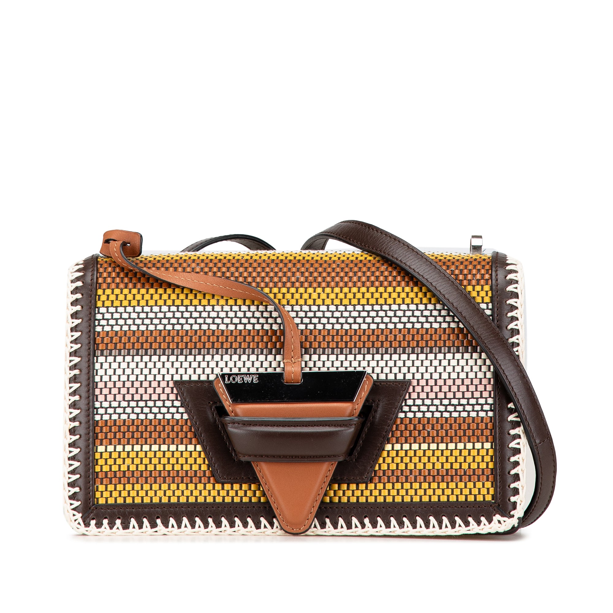 Medium Woven Leather Striped Barcelona Bag