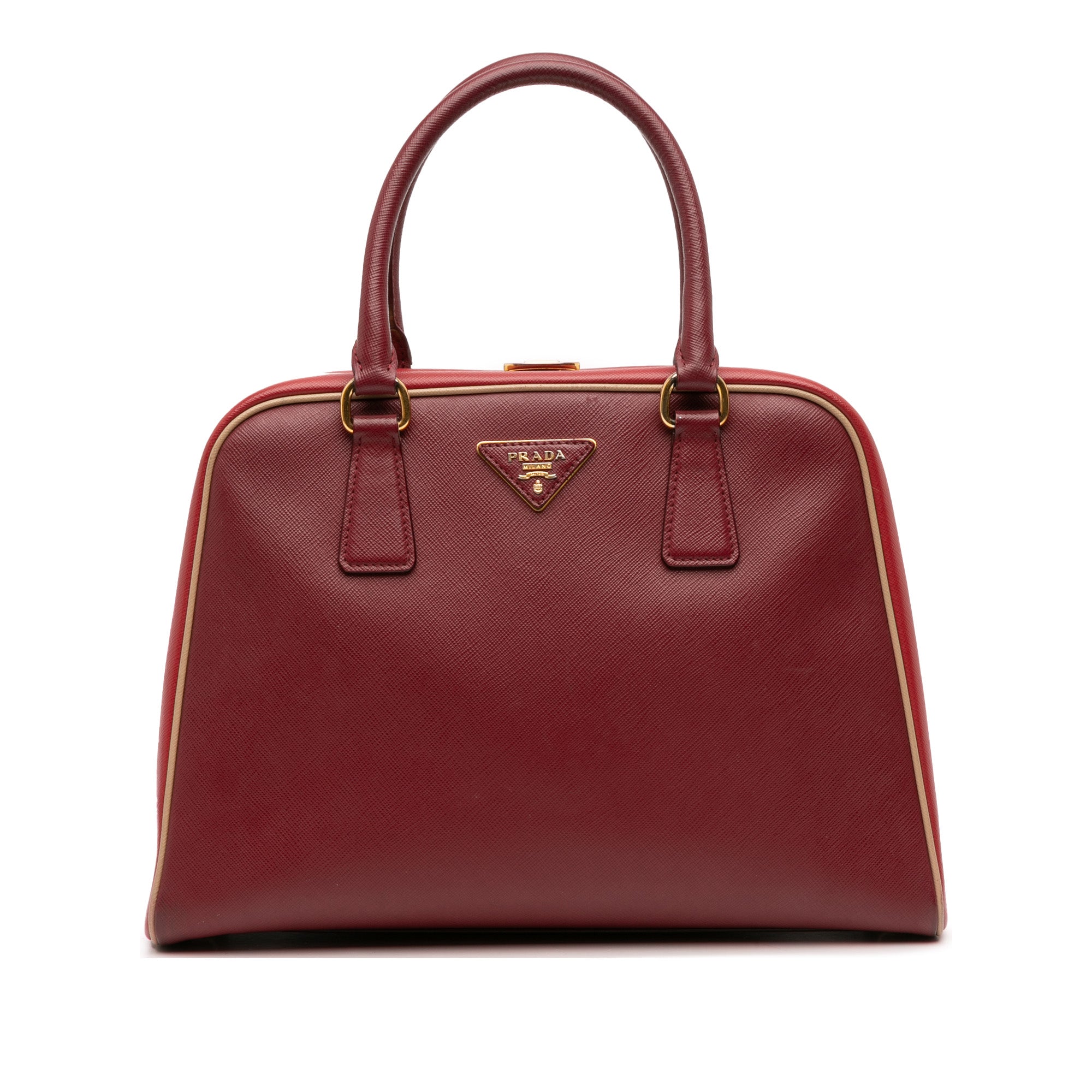 Saffiano Lux Pyramid Frame Top Handle Bag
