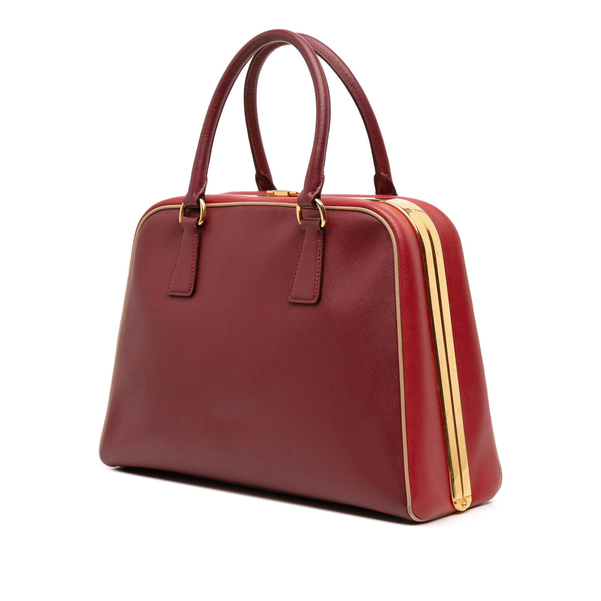 Saffiano Lux Pyramid Frame Top Handle Bag