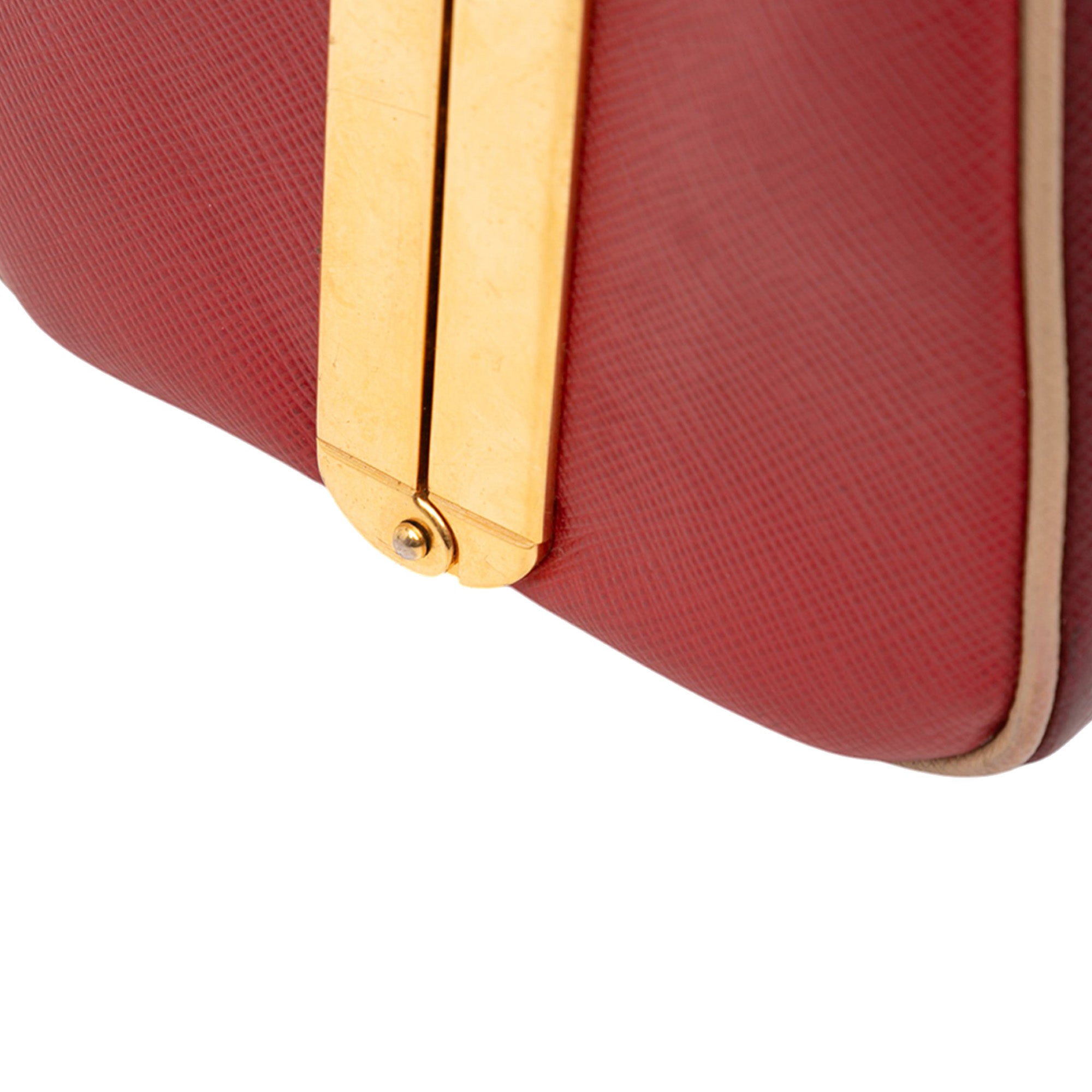 Saffiano Lux Pyramid Frame Top Handle Bag