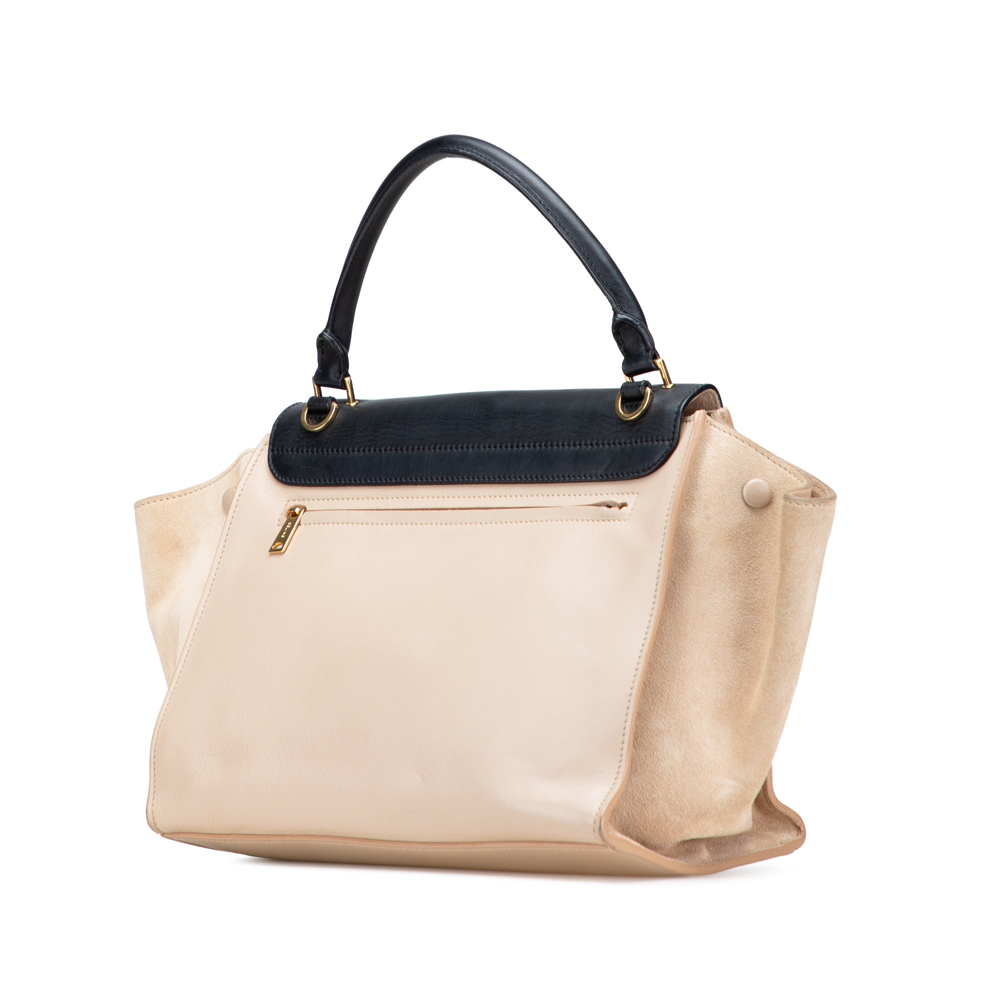 Medium Bicolor Calfskin and Suede Trapeze Satchel