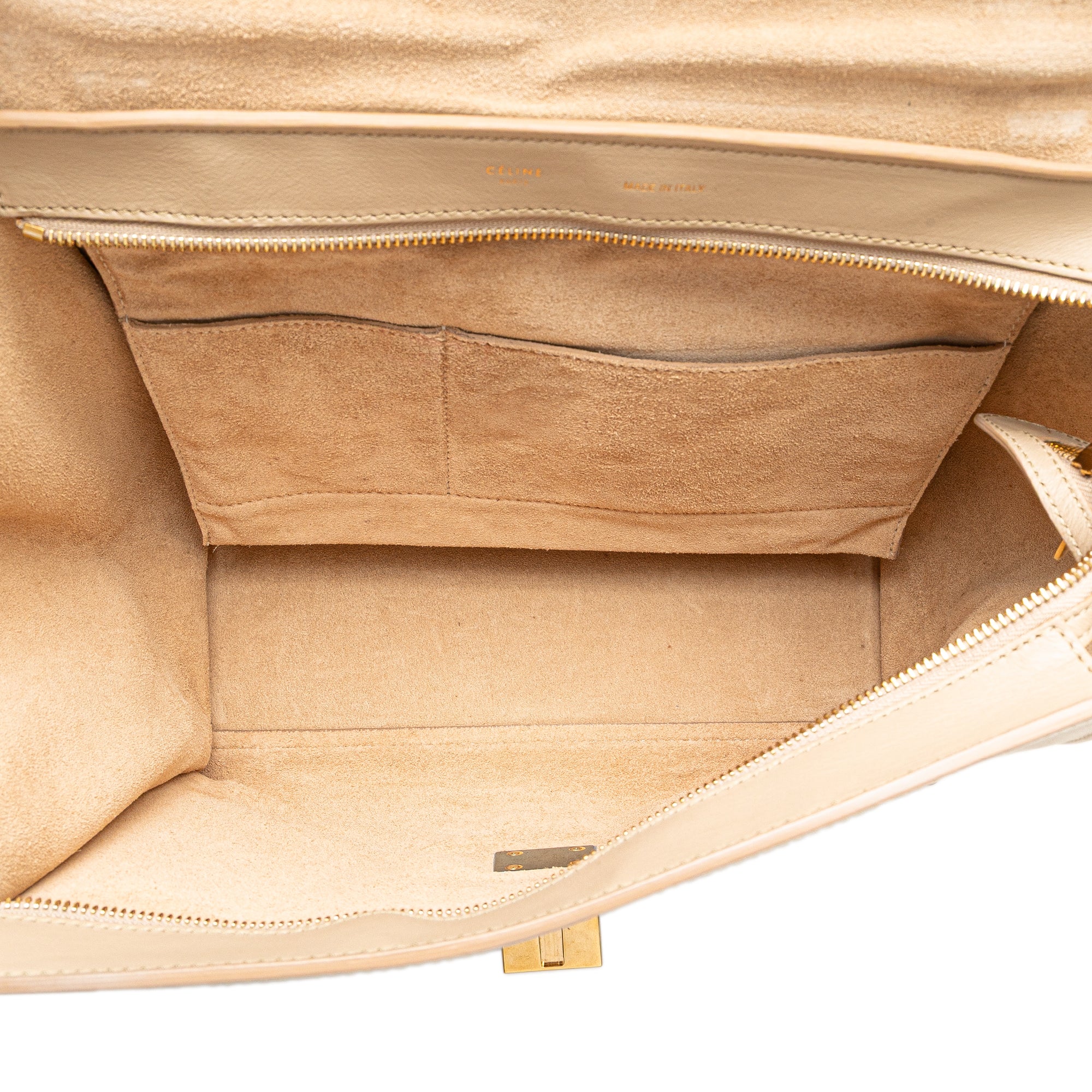 Medium Bicolor Calfskin and Suede Trapeze Satchel