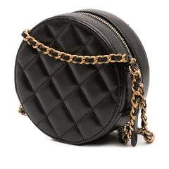 Quilted Lambskin Egyptian Amulet Charms Round Clutch with Chain