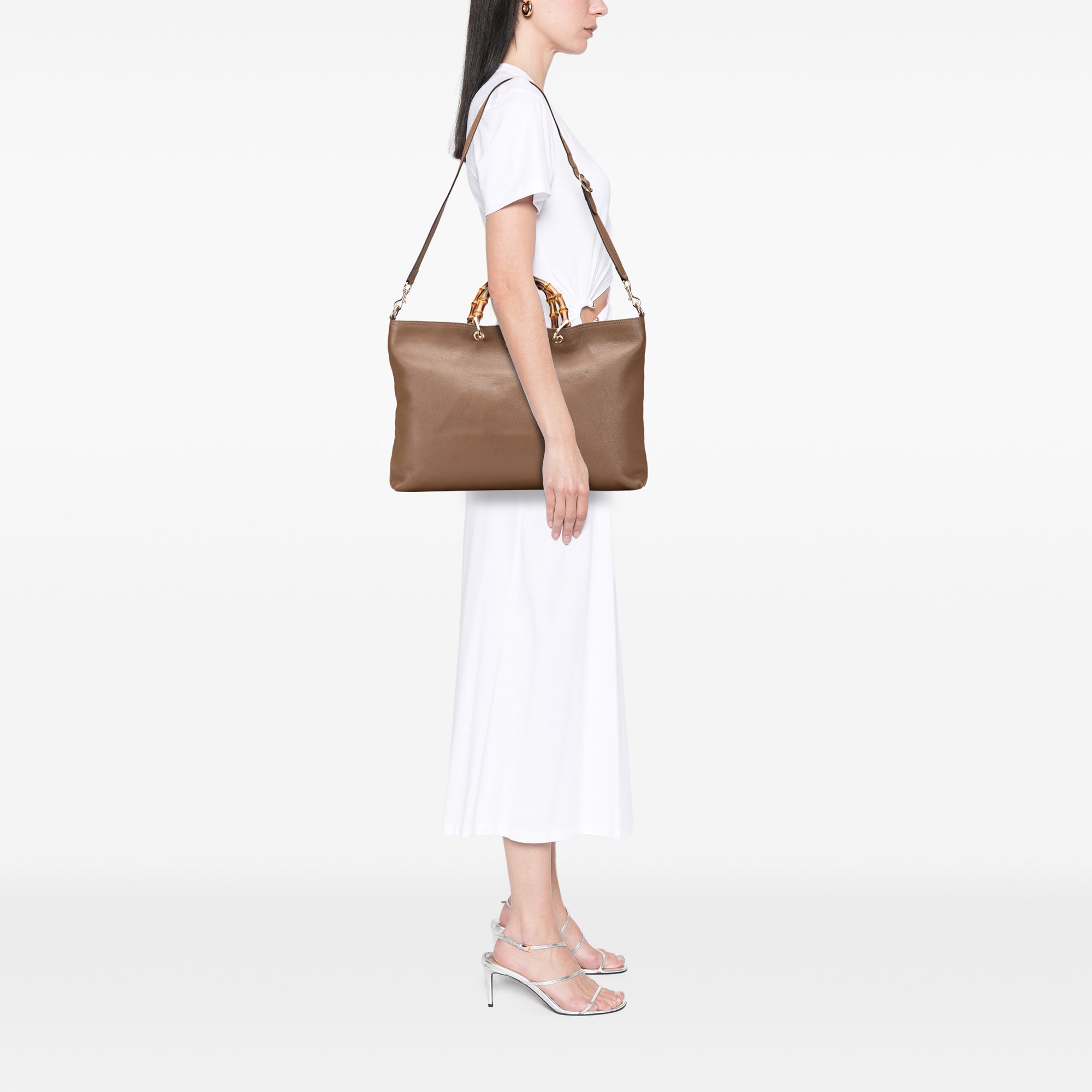 Large Calfskin Bamboo Shopper Satchel