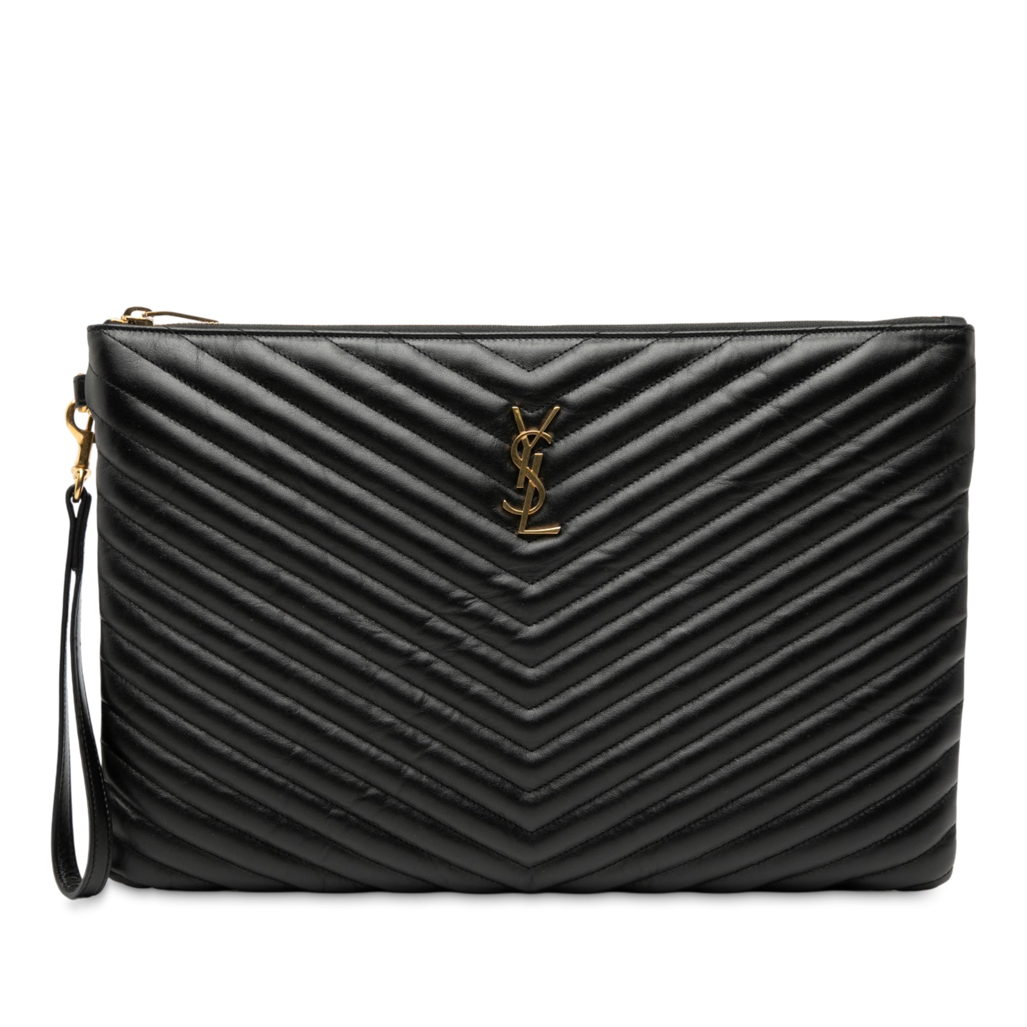 Quilted Chevron Leather Monogram Document Holder