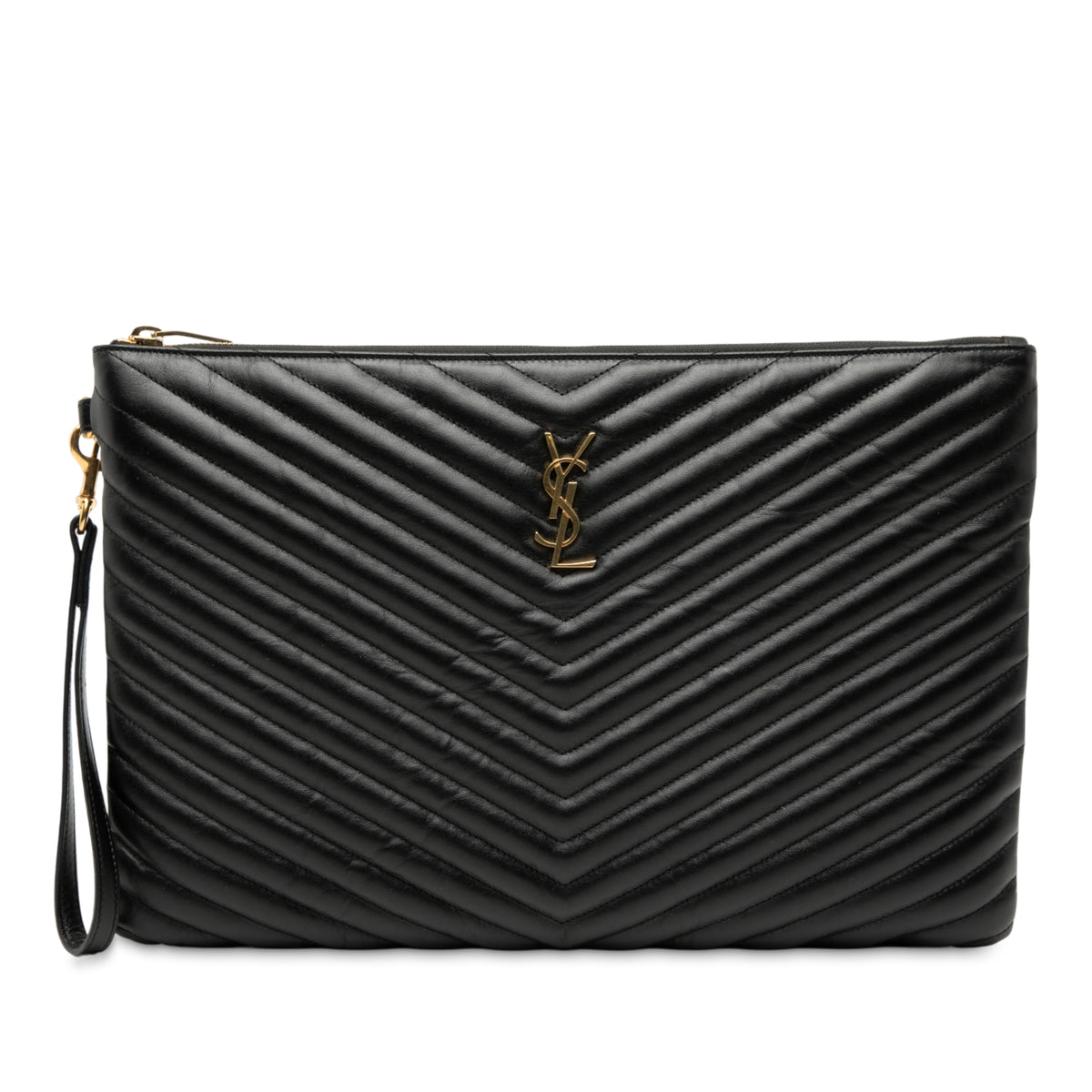 Quilted Chevron Leather Monogram Document Holder