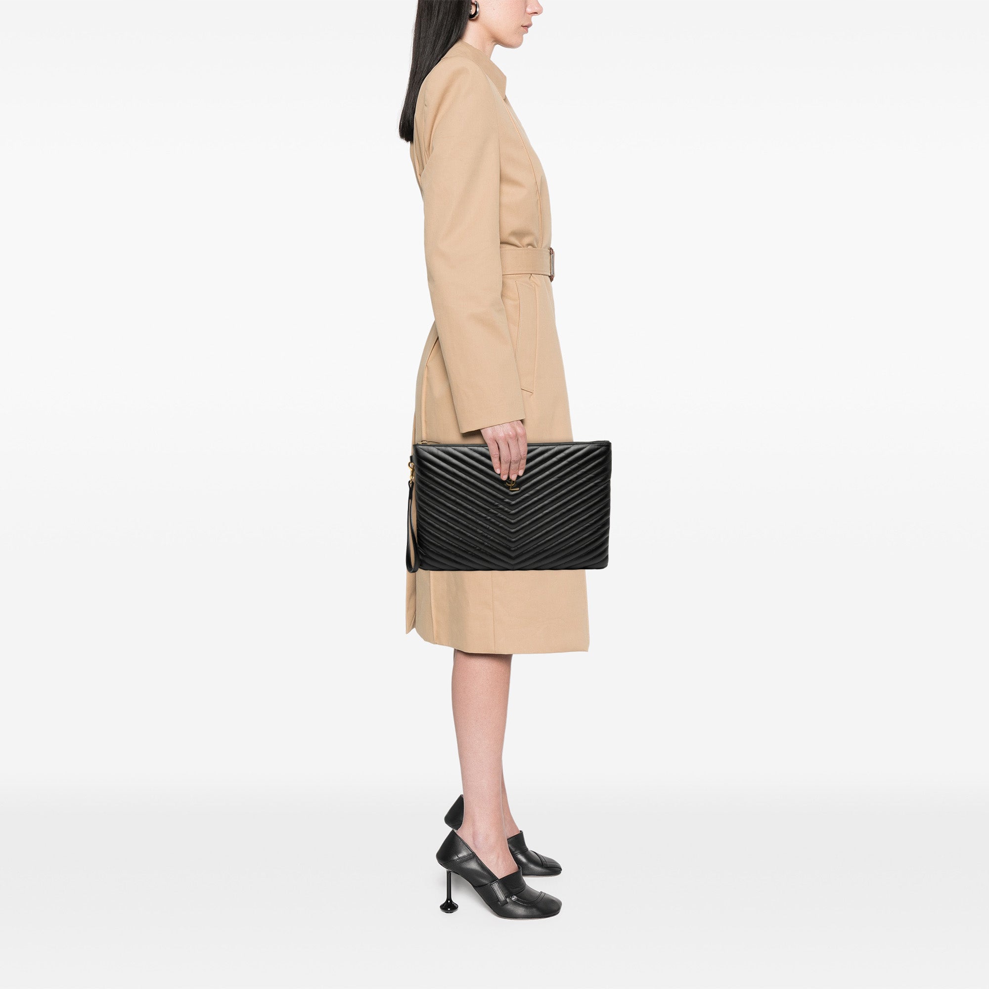 Quilted Chevron Leather Monogram Document Holder